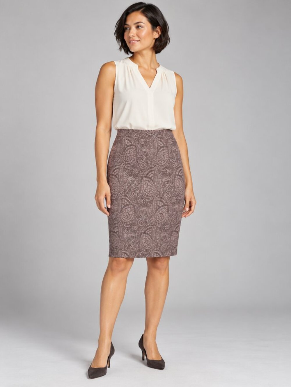 New York & Company Lavender Paisley Jacquard Pencil Skirt Size 4 Work